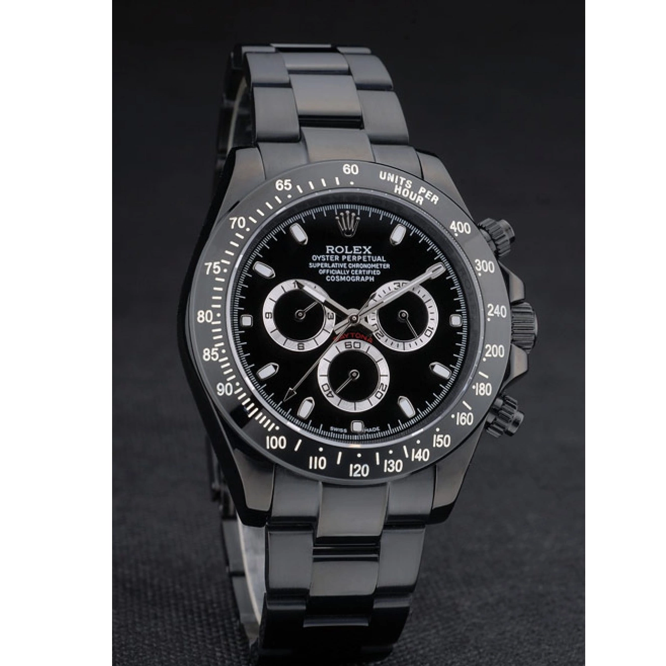 Aaa replica Black Rolex Ion Tachymeter Black Steel Stainless Black Dial Plated Strap Daytona 80247 0605